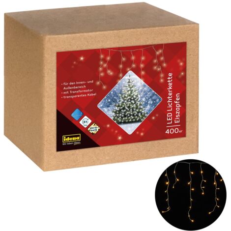Idena 31270 - Catena luminosa a LED con 400 LED in bianco caldo, con funzione timer di 8 ore e trasformatore, con fili, circa 10,27 cm di lunghezza, decorazione natalizia per giardino, balcone e
