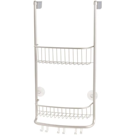 iDesign 46165EU Portaoggetti doccia da appendere, Piccolo porta oggetti per doccia con 2 cestelli e 3 doppi ganci, Portaoggetti da appendere nel box doccia in metallo, argento