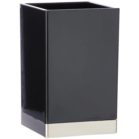 iDesign Clarity Bicchiere bagno, Contenitore bagno in plastica, nero/argento opaco
