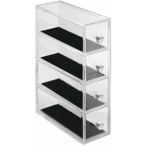 iDesign Clarity Jewelry Storage Portagioie con 4 cassetti per orologi, collane, ecc. Organizer per gioielli reversibile con protezione antigraffio Plastica trasparente