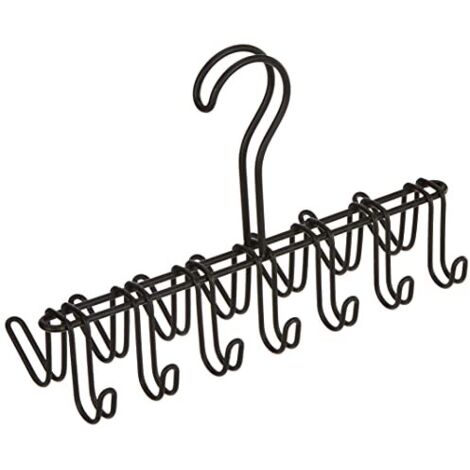 iDesign Classico Portacravatte, Gruccia porta cinture in metallo con 14 ganci ideale per cravatte e cinture, nero opaco