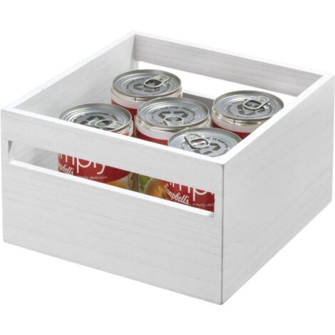 iDesign Eco Wood Porta Oggetti con Manici, Piccolo Contenitore armadietti Paulownia, Scatola Legno portaoggetti per Cucina e Altri Ambienti, Bianco, 25.4x25.4x15.5cm
