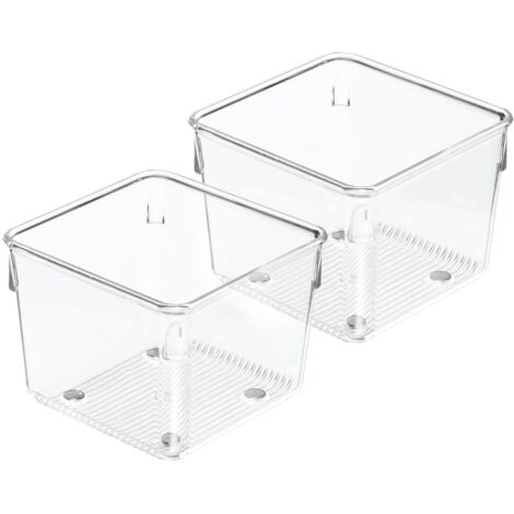 iDesign Linus Divisorio per Cassetti, Piccolo Organizzatore Cassetti Cucina per Utensili in Plastica, Set da 2 Box Contenitori, Trasparente