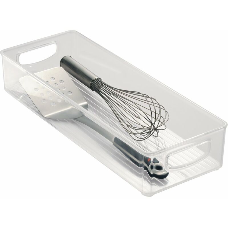 Image of IDesign Organizer cucina, Porta oggetti cucina di forma lunga, Pratica scatola plastica aperta con manici per il trasporto, trasparente