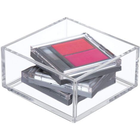 iDesign Porta trucchi, Separatore cassetti extra piccolo impilabile per cosmetici o cancelleria, Portaoggetti bagno cucina o ufficio in plastica, trasparente