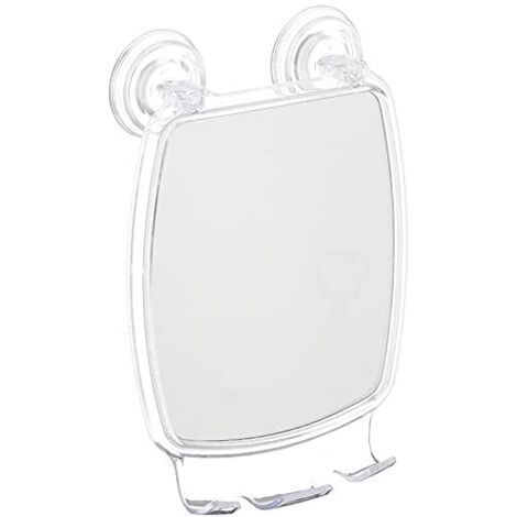 iDesign Power Lock Specchio da barba, Specchio da trucco rettangolare in plastica resistente con due potenti ventose, trasparente