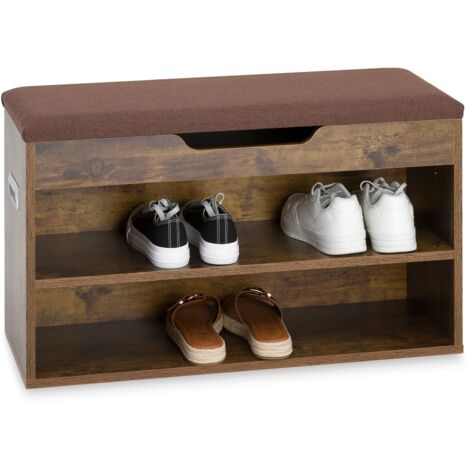Idimex – Banc de rangement à chaussures avec coffre – Structure en MDF – Assise en polyester – Coloris old style et brun – Capacité 8 à 10 paires