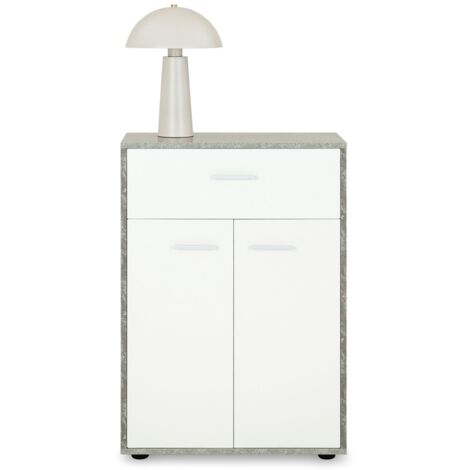 Idimex – Buffet salle à manger 60 cm – Coloris béton et blanc – Panneaux de particules mélaminés – Design moderne et résistant aux éraflures