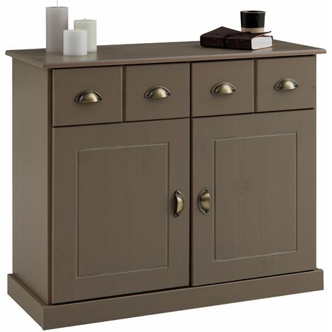 Idimex – Buffet salon Paris 91 cm en pin massif lasuré taupe – 2 tiroirs et 2 portes – Rangement élégant pour salle à manger ou cuisine