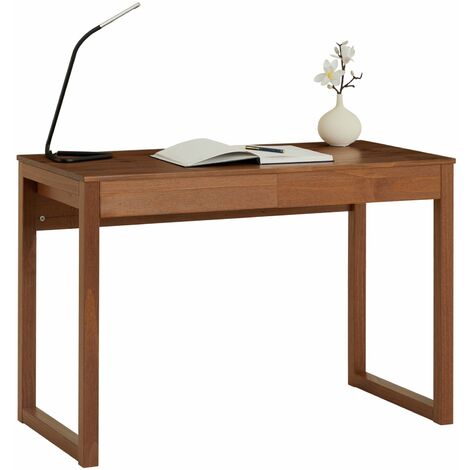 Idimex – Bureau droit en pin massif avec 2 tiroirs – Coloris châtaignier – Design scandinave élégant – Dimensions tiroirs 45x9x39cm