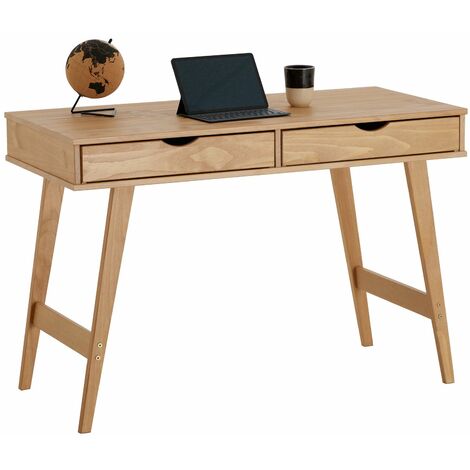 Idimex – Bureau droit en pin massif lasuré brun avec 2 tiroirs – Dimensions 75 x 110 x 50 cm – Style minimaliste pour espace de travail organisé