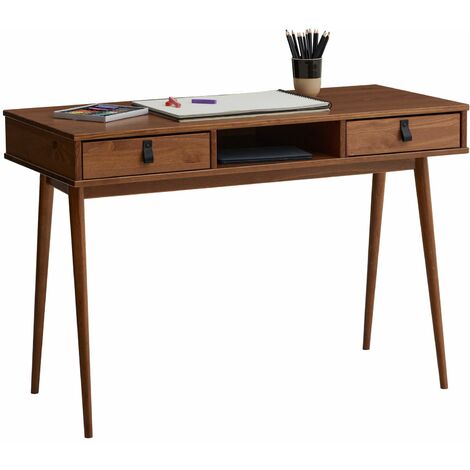 Idimex – Bureau enfant en pin massif lasuré brun foncé – 120 x 60 x 75 cm – 2 tiroirs et 1 niche pour rangement optimisé