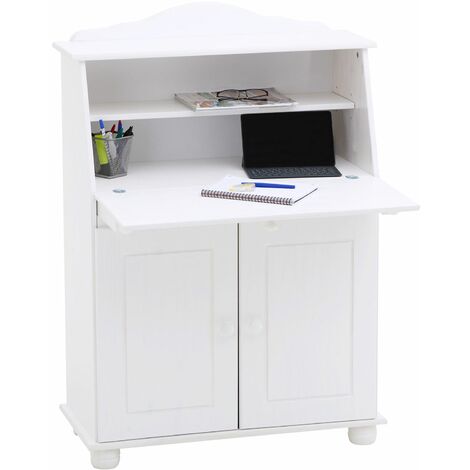 Idimex – Bureau secrétaire droit lasuré blanc – Tablette rabattable – 2 étagères intégrées – Dimensions 74x54x33cm – Hauteur 74cm pour rangement efficace