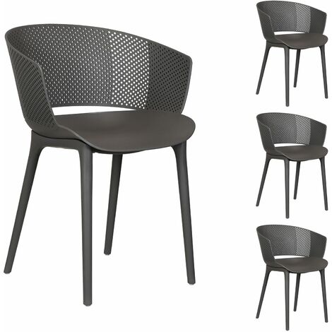 Idimex – Lot de 4 chaises de jardin en polypropylène gris – Résistantes aux UV – Hauteur d'assise 47 cm – Conception légère et moderne