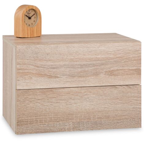 Idimex – Chevet suspendu Florent – Mélaminé décor chêne sonoma – 2 tiroirs sans poignée – Dimensions 29x42x30 cm (H x L x P)