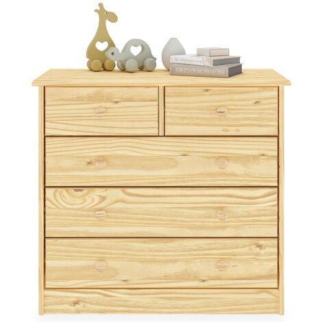 Idimex – Commode en pin massif 2+3 tiroirs – Dimensions 74x79x35cm – Vernis naturel – Design contemporain pour chambre et enfants