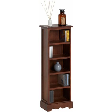 Idimex – Etagère pour CD en bois de paulownia et MDF – 5 compartiments ouverts – Finition lasurée brun foncé – Style vintage
