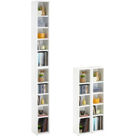 Idimex – Etagères modulables pour CD et DVD – 8 tablettes réglables – Mélaminé blanc mat – Design moderne et peu encombrant
