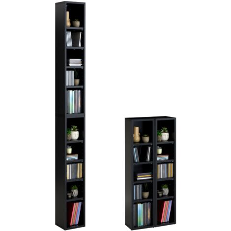 Idimex – Etagères modulables pour CD et DVD – Lot de 2 éléments – 8 tablettes réglables – Mélaminé noir mat – Design moderne et compact