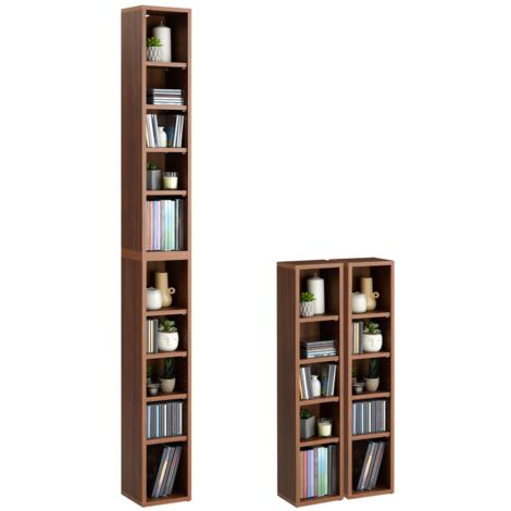 Idimex – Etagères modulables pour CD et DVD – 8 tablettes réglables – Mélaminé couleur noyer – Design moderne et peu encombrant