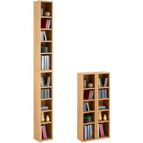 Idimex – Etagères modulables pour CD et DVD – 2 colonnes superposables – 8 tablettes réglables – Mélaminé chêne sauvage – Dimensions 20x187x17cm