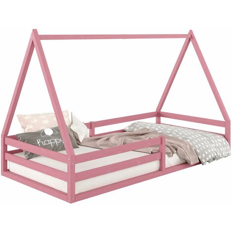 Idimex – Lit cabane 90 x 190 cm – Structure en pin massif rose – Barrières de protection modulables – Assemblage facile avec notice - SILA 90 X