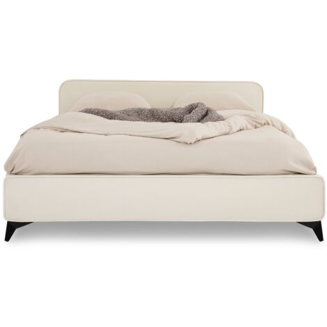 Idimex – Lit double 140 x 190 cm en tissu doux blanc crème – Sommier à lattes inclus – Cadre en bois et métal – Assemblage facile