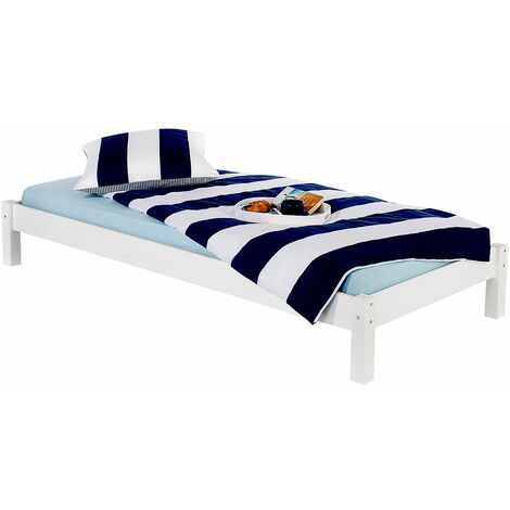 Idimex – Lit futon 90 x 200 cm en pin massif lasuré blanc – Coins arrondis – Hauteur 30 cm – Assemblage facile sans sommier ni matelas