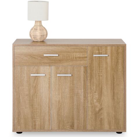 Idimex – Meuble à chaussures avec 7 étagères réglables – Mélaminé décor chêne sonoma – 3 portes et 1 tiroir intégré – Dimensions 70x88x35 cm