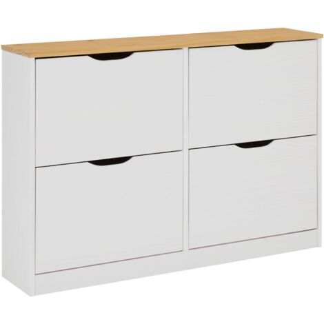 Idimex – Meuble à chaussures en pin massif 115x60x24cm – 4 abattants lasurés blanc et brun – Capacité 24 paires – Conception ouverte pour circulation d'air