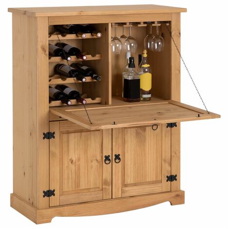 Idimex – Meuble bar à vin en pin massif – Finition teintée et cirée – Dimensions 121 x 98 x 40 cm – Capacité jusqu'à 16 bouteilles