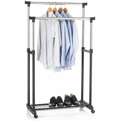 Idimex – Portant à vêtements sur roulettes – Métal chromé et noir – Hauteur réglable jusqu'à 164 cm – Charge max 15 kg – Dimensions 164 x 83 x 44 cm