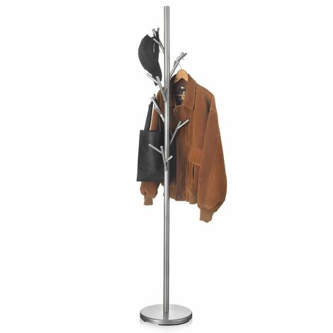 Idimex – Porte-manteau en métal laqué gris – 6 crochets doubles – Socle diamètre 30 cm – Design longiligne pour optimiser l'espace