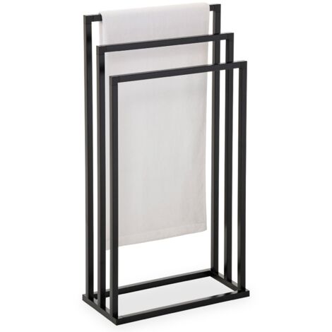 Idimex – Porte-serviettes en métal laqué noir – 3 tringles à différentes hauteurs – Design moderne pour salle de bain, chambre ou cuisine