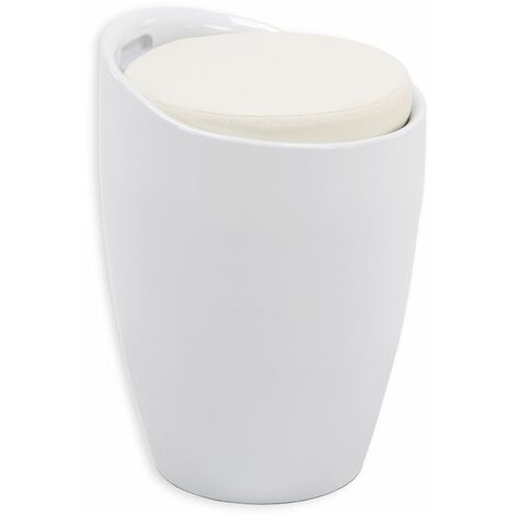 Idimex – Tabouret coffre de rangement blanc – Plastique ABS solide – Siège amovible avec coussin 6cm – Poignée de transport intégrée