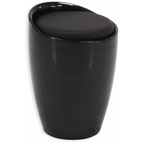 Idimex – Tabouret coffre de rangement noir – Plastique solide ABS – Assise synthétique 6 cm – Poignée de transport intégrée – Design rétro