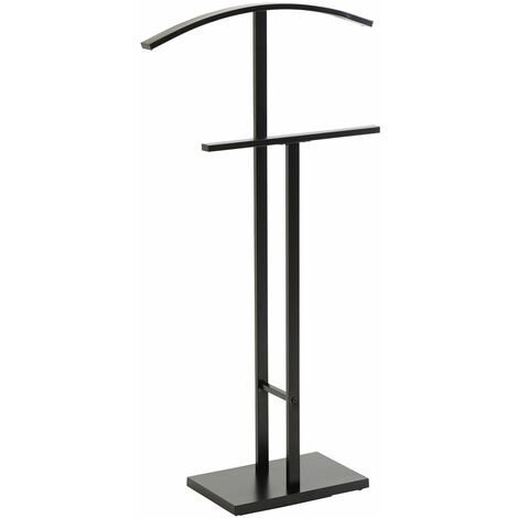 Idimex – Valet de chambre en métal laqué noir – Socle en acier inoxydable – Grand cintre pour vestes et chemises – Assemblage facile