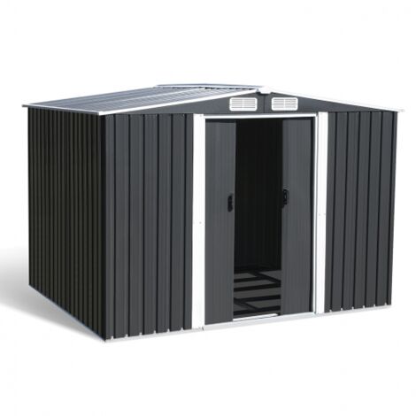 Idmarket – Abri de jardin métal 5,3 m² gris anthracite – Acier galvanisé – Double porte coulissante – Base solide en métal – 4 bouches d'aération
