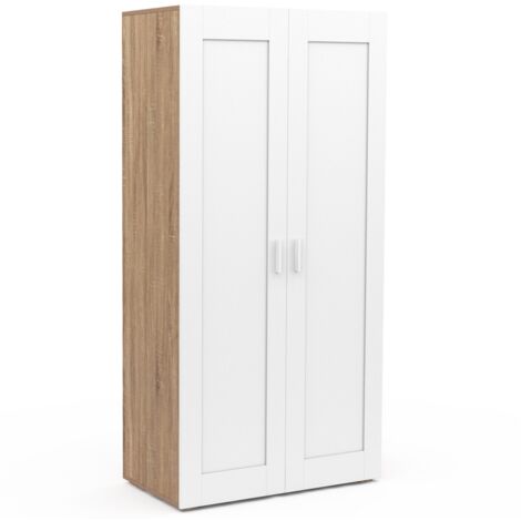 Idmarket – Armoire 2 portes penderie 80 cm – Largeur 48 cm – Hauteur 167 cm – Étagères 20 kg – Design bois blanc contemporain