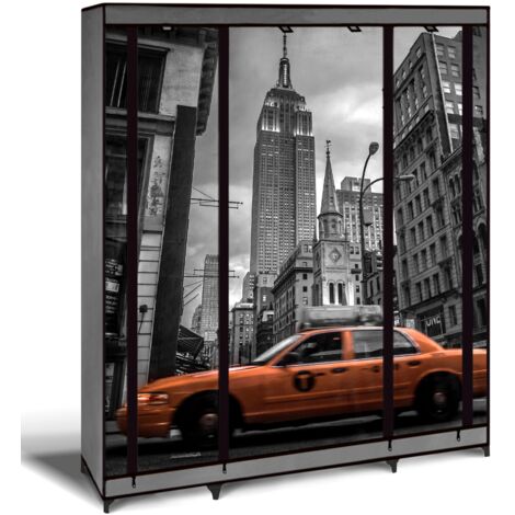 Idmarket – Armoire de rangement penderie pliable en tissu gris New York – Dimensions 132x45x178 cm – Structure acier – 2 étagères latérales