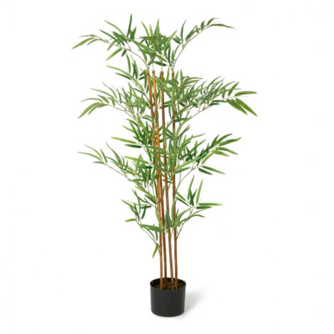 Idmarket – Bambou artificiel 120 cm – Branches naturelles et feuilles en plastique – Pot rond noir – Décoration intérieure et extérieure