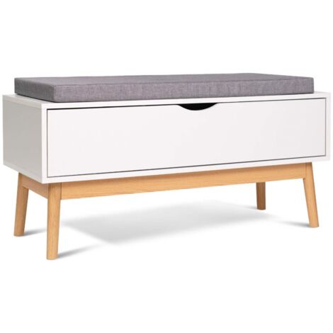 IDMARKET Banc coffre d entrée chaussures LEO bois blanc