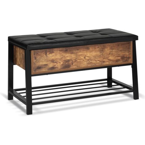 Idmarket – Banc coffre d'entrée Nino – Longueur 100 cm x Largeur 40 cm x Hauteur 52 cm – Panneaux de particules et métal – Assise rembourrée aspect cuir