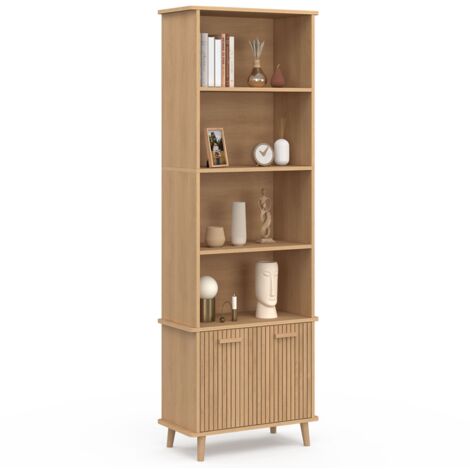 Idmarket – Bibliothèque 4 niveaux avec placard – Dimensions 60x30x170 cm – Panneaux de particules bois – Design moderne et chaleureux