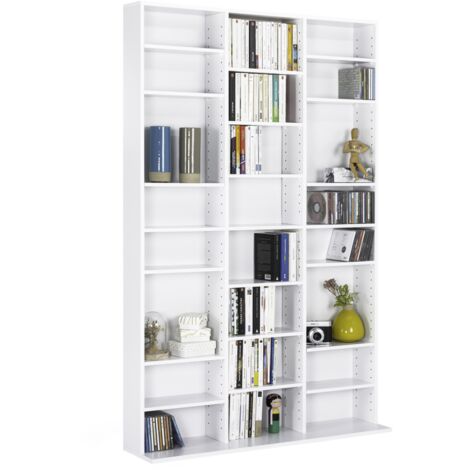 Idmarket – Bibliothèque étagère CD modulable 30 cases – Dimensions 102x24x159 cm – Panneaux de particules blanc – Montage facile