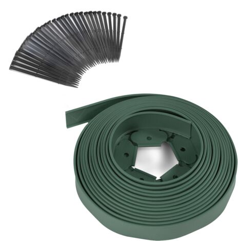 Idmarket – Bordurette de jardin flexible 10 m en polyéthylène recyclé – Hauteur 5 cm – 30 piquets inclus pour maintien – Résistante aux chocs