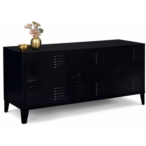 IDMARKET Buffet bas ESTER 3 portes métal noir design industriel