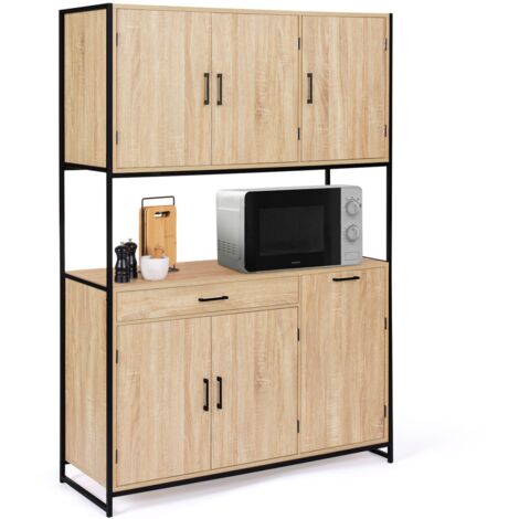 Idmarket – Buffet de cuisine 120 cm – 6 portes en panneaux mélaminés – Design industriel en métal noir – Tiroir pour rangement pratique
