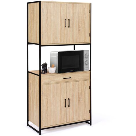 Idmarket – Buffet de cuisine 80 cm – 4 portes et tiroir – Design industriel en panneaux mélaminés et métal noir – Hauteur 176.5 cm
