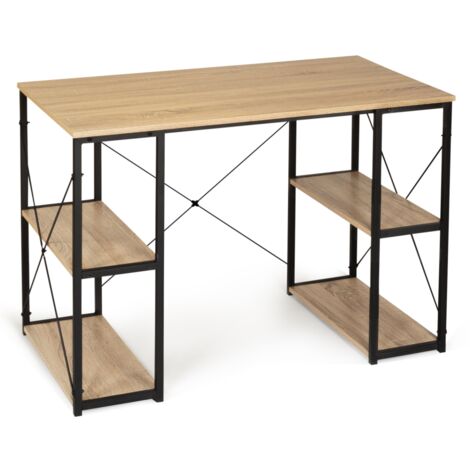 Idmarket – Bureau double industriel en bois et métal 110x60cm – Hauteur 75cm – Étagères 24cm – Espace de rangement optimisé